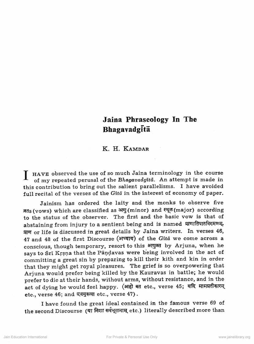 First page of Jaina Phraseclogy In Bhagavadgita