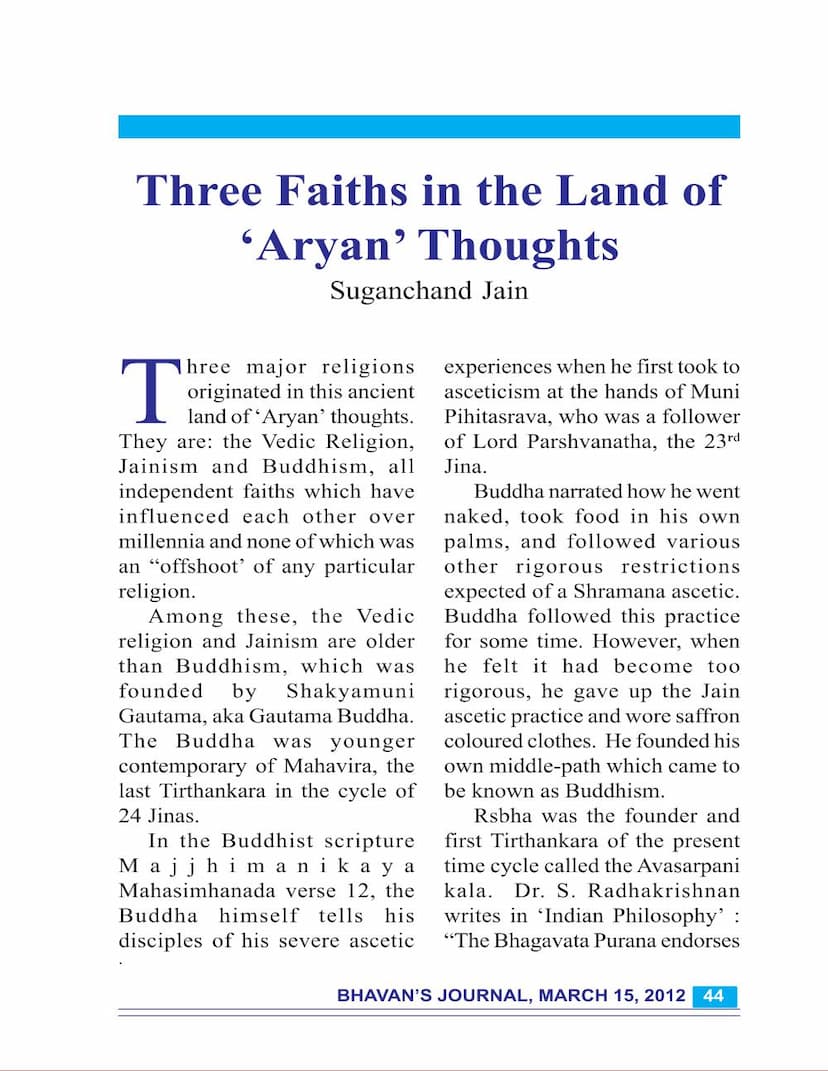 First page of Three Faiths In Land Of Aryan Thoughts