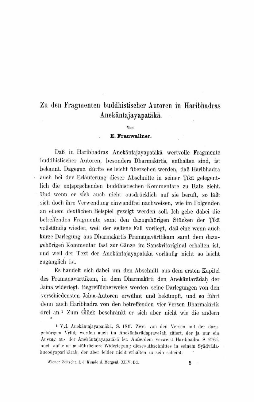First page of Zu Den Fragmenten Buddhisticher Autoren In Haribhadras Anekanta Jayapataka