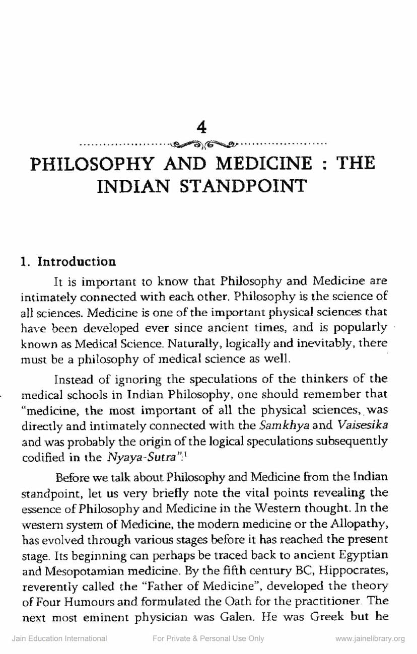 First page of Philosophy And Medicine Indian Standpoint