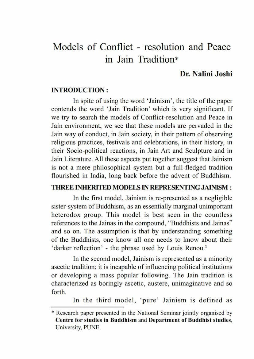 First page of Models Of Conflict Resolution And Peace In Jain Tradition