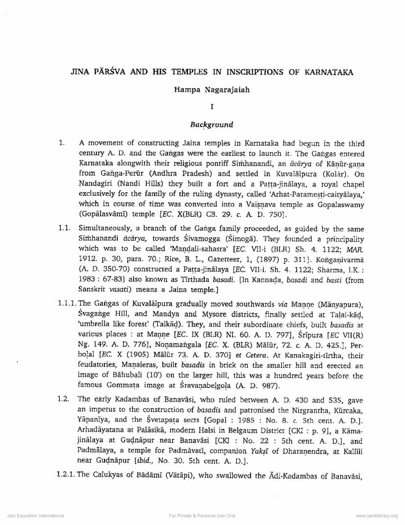 First page of Jin Parsva And His Temples In Inscriptions Of Karnataka