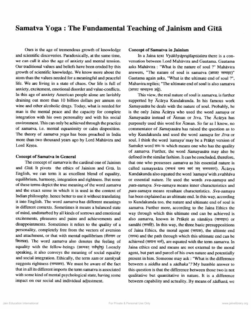 First page of Samatva Yoga Fundamental Teaching Of Jainism And Gita
