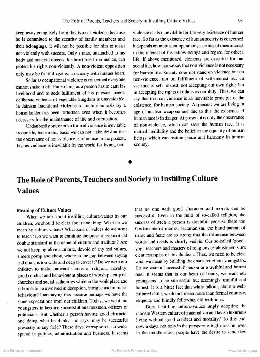 First page of Role Of Parents Teachers And Society In Stilling Cultural Values