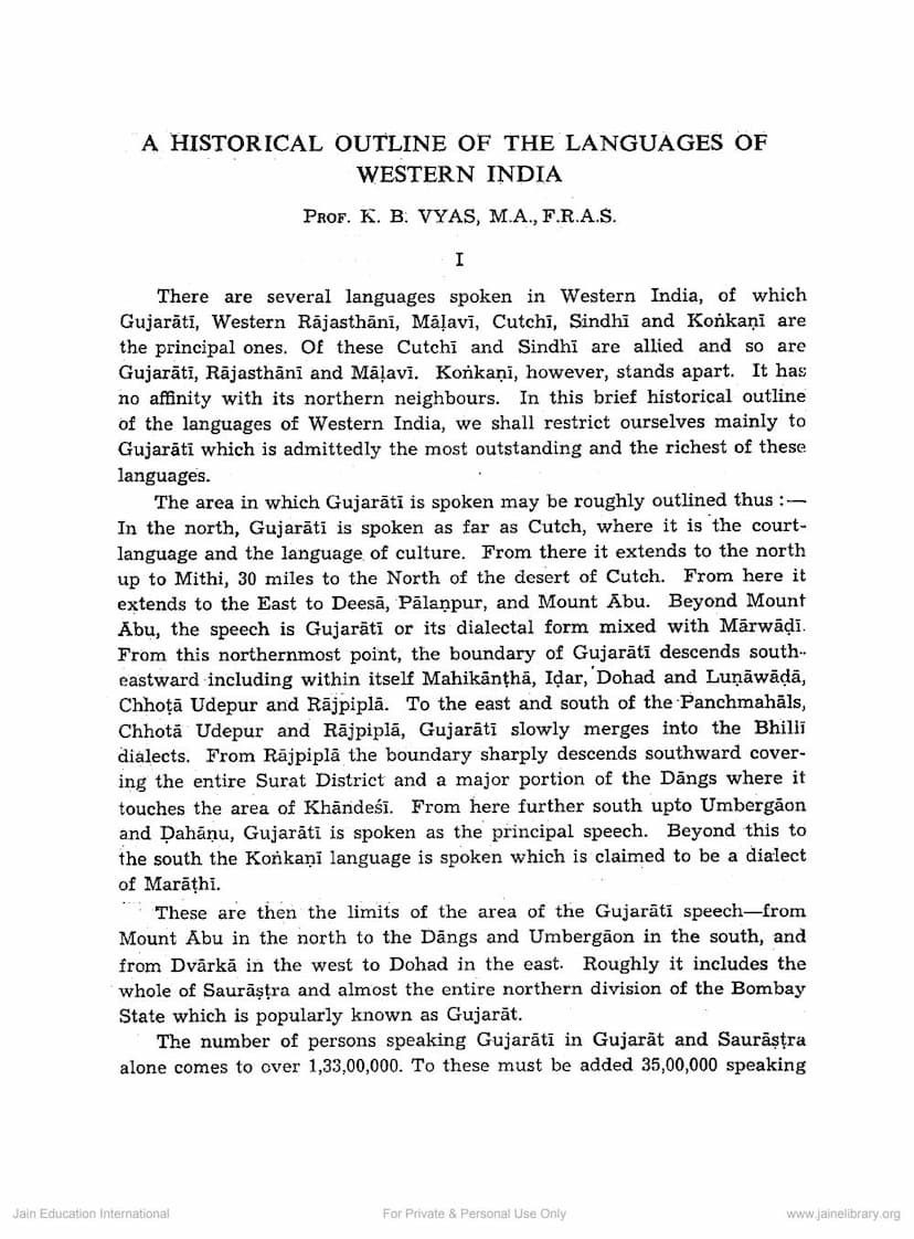 First page of Historical Outline Of The Languages Of Western Indian