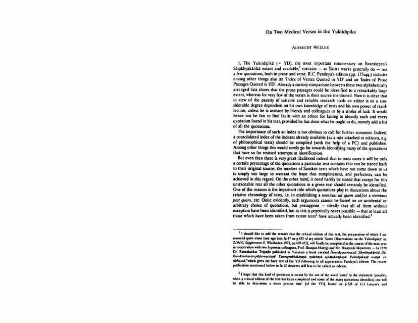 First page of On Two Medical Verses In Yuktidipika