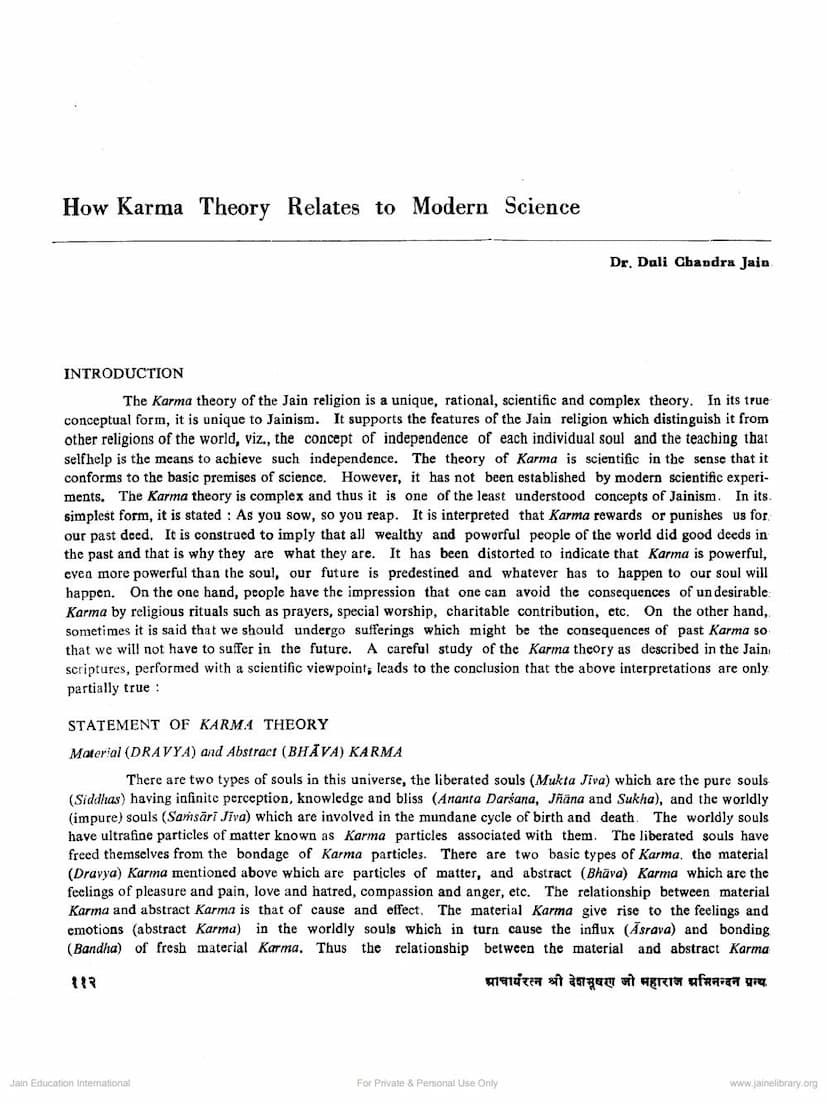 First page of How Karma Theory Relates To Modern Science