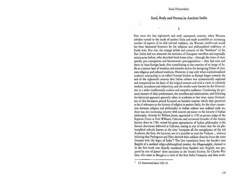 First page of Soul Body And Person In Ancient India