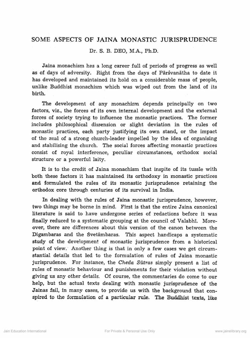First page of Some Aspects Of Jaina Monastic Jurisprudence