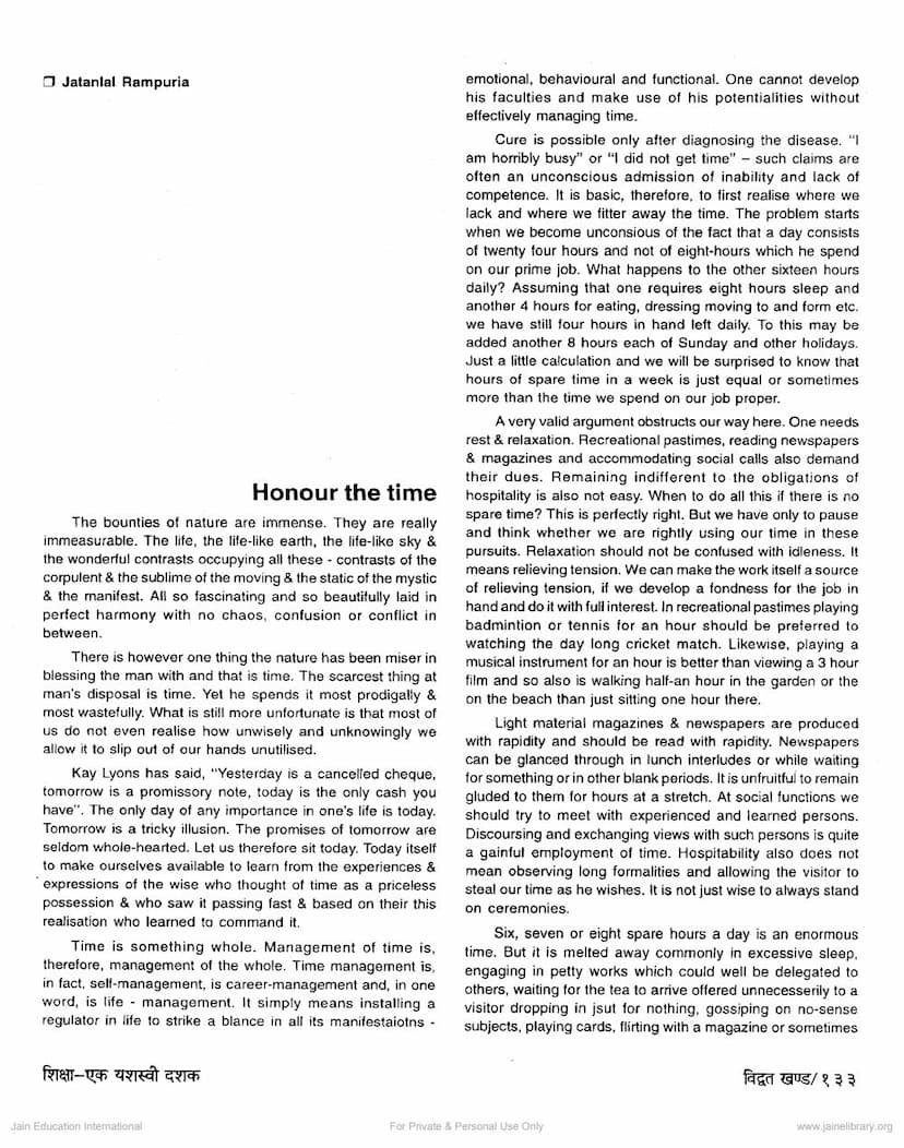 First page of Honour The Time