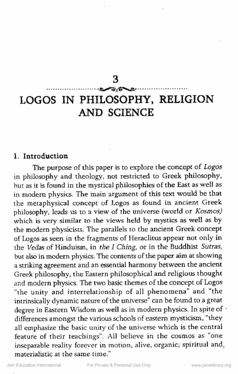 First page of Logos In Philosophy Religion And Science