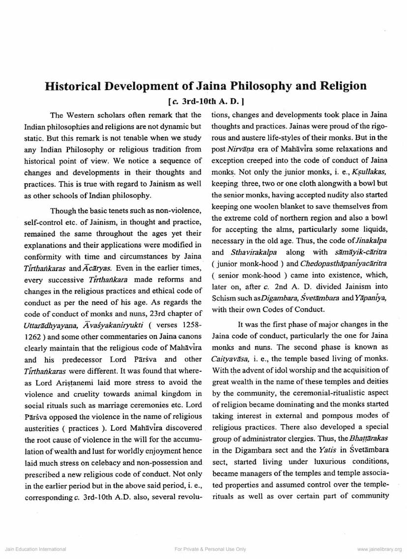 First page of Historical Development Of Jaina Philosophy And Religious
