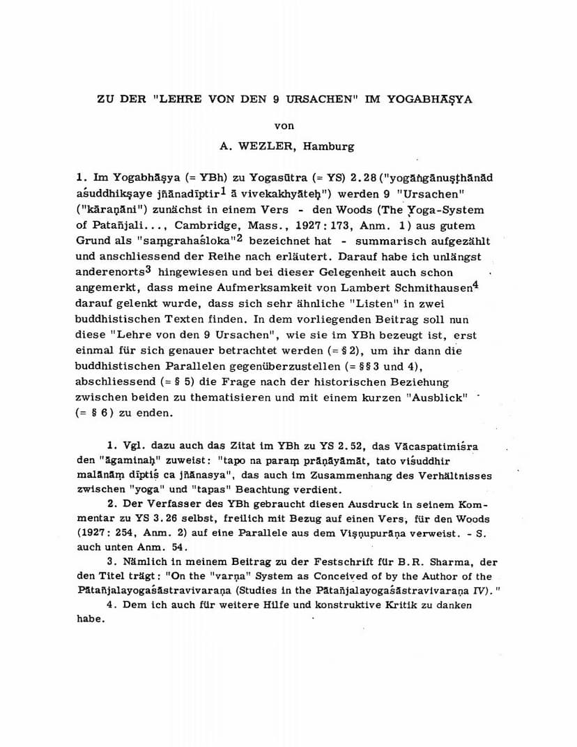 First page of Zu Der Lehre Von Den 9 Ursachen Im Yogabhasya