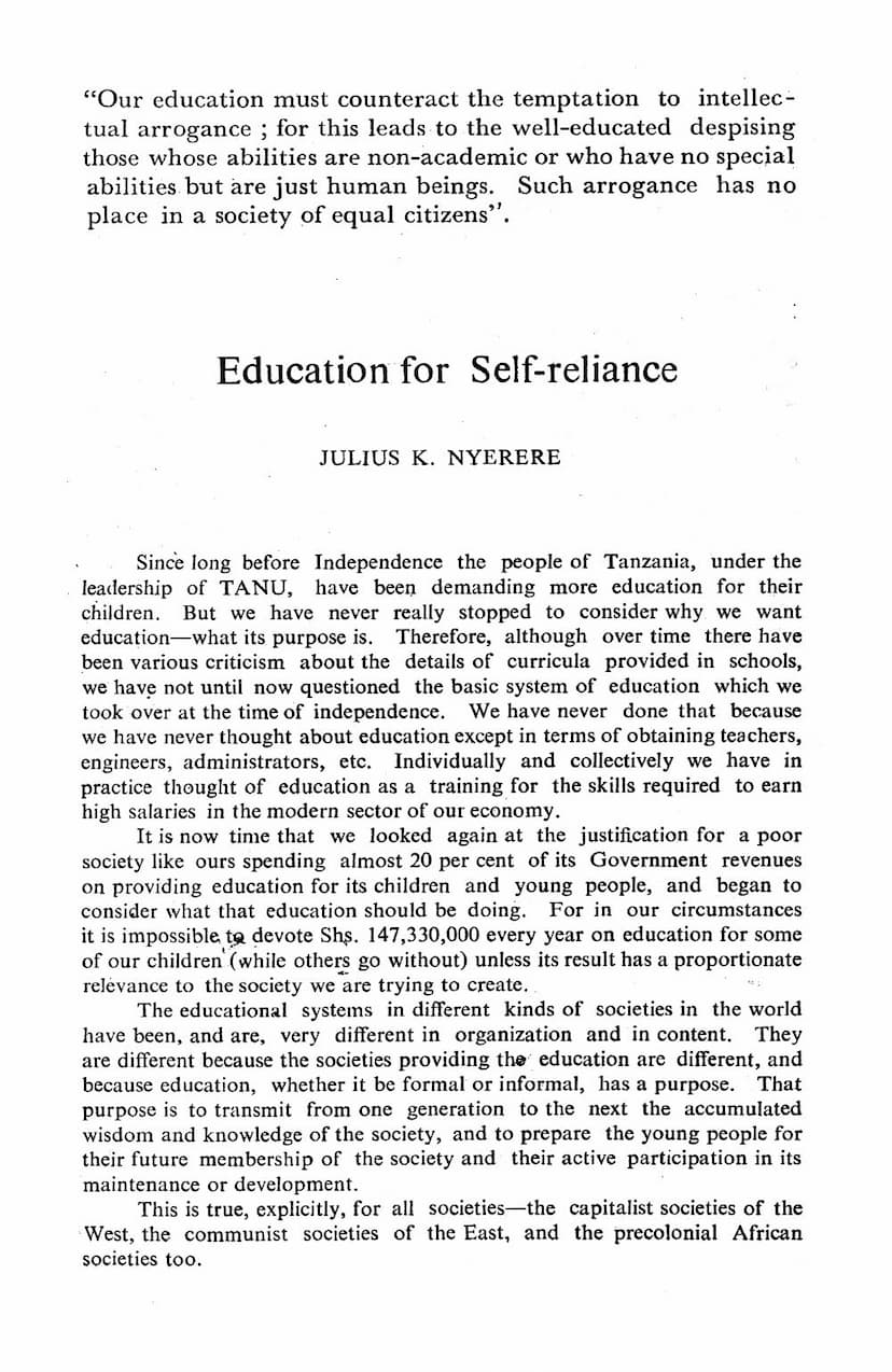 First page of Education For Self Reliance