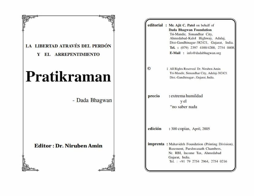 First page of Pratikramana In Spanish Language