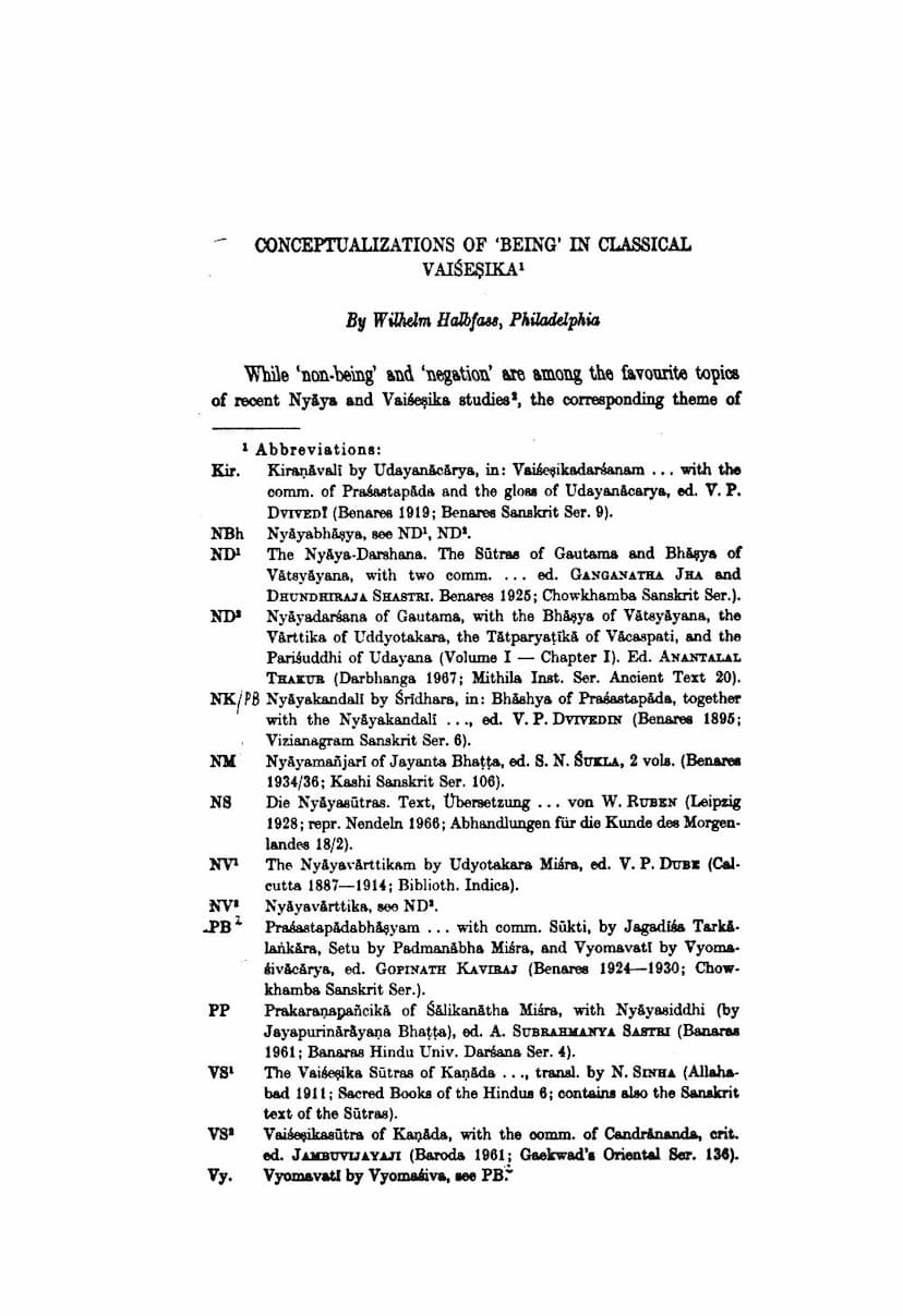 First page of Conceptualizations Of Being In Classical Vaisesika