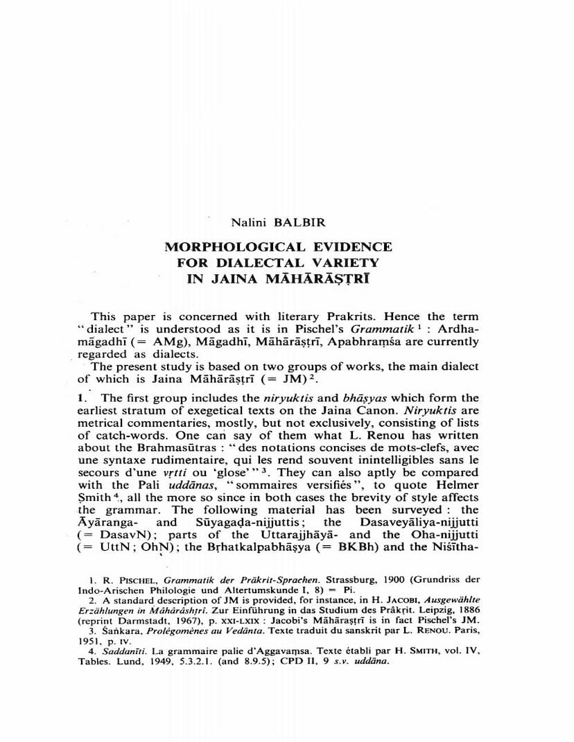 First page of Morphological Evidence For Dialectal Variety In Jaina Maharastri