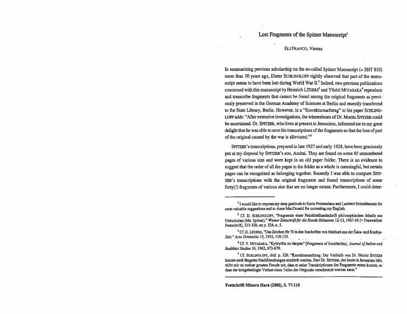 First page of Lost Fragments Of Spitzer Manuscript