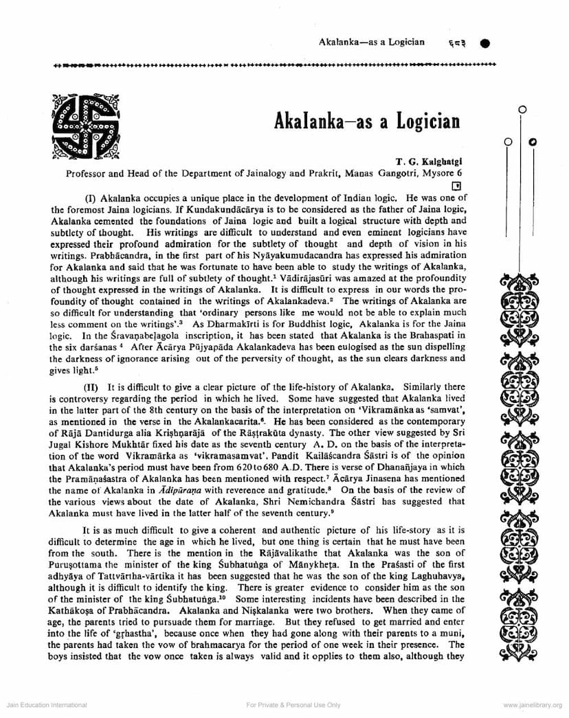 First page of Akalanka As A Logician