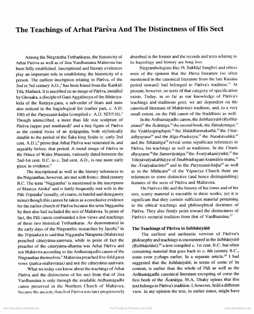 First page of Techings Of Arhat Parsva And Distinctness Of His Sect