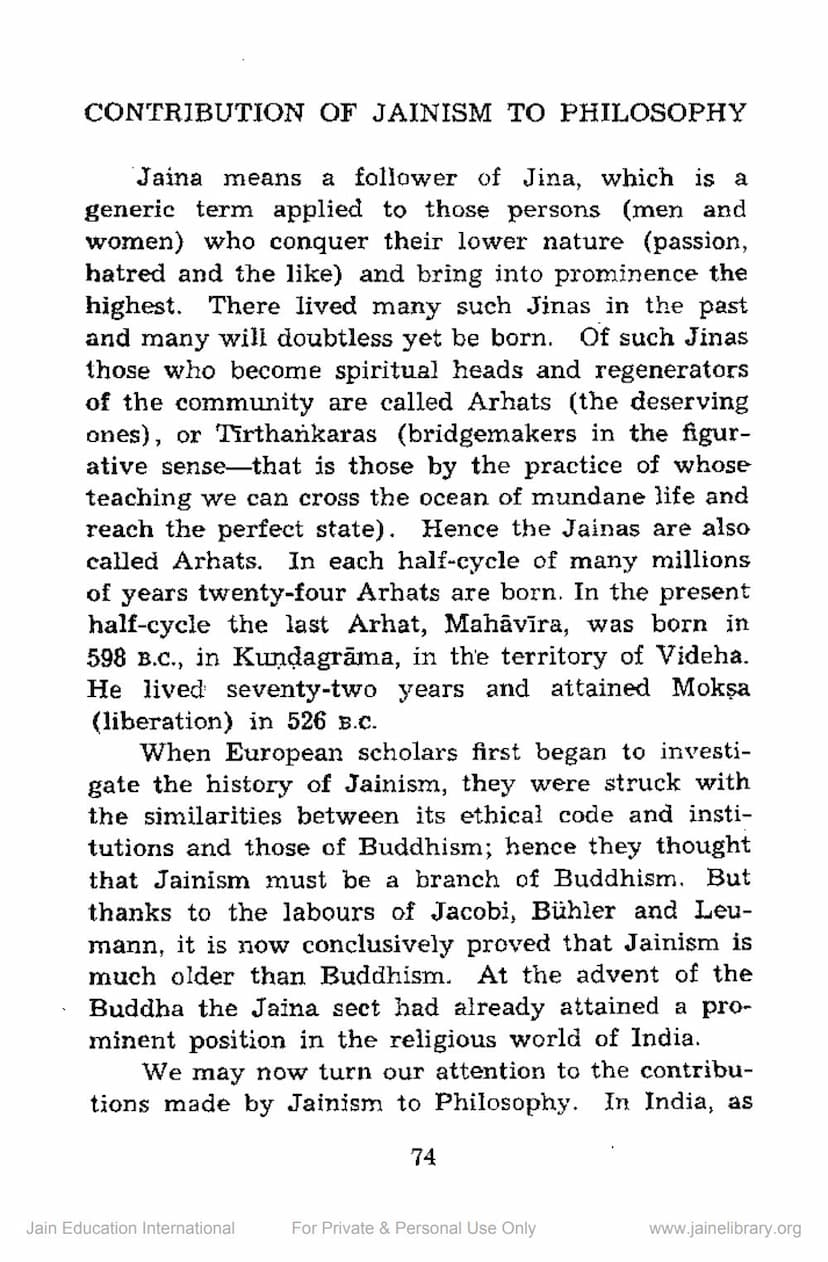 First page of Contribution Of Jainism To Philosophy