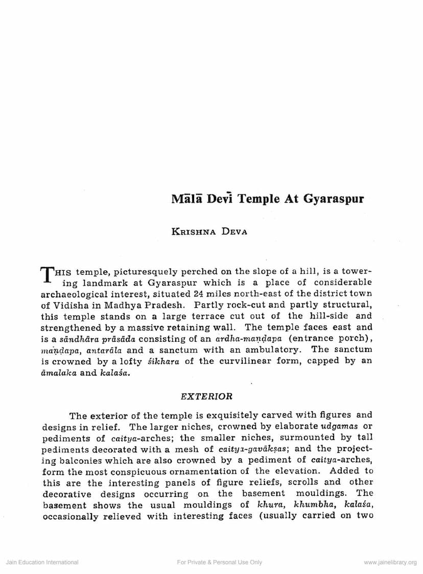 First page of Maladevi Temple Of Gyaraspur