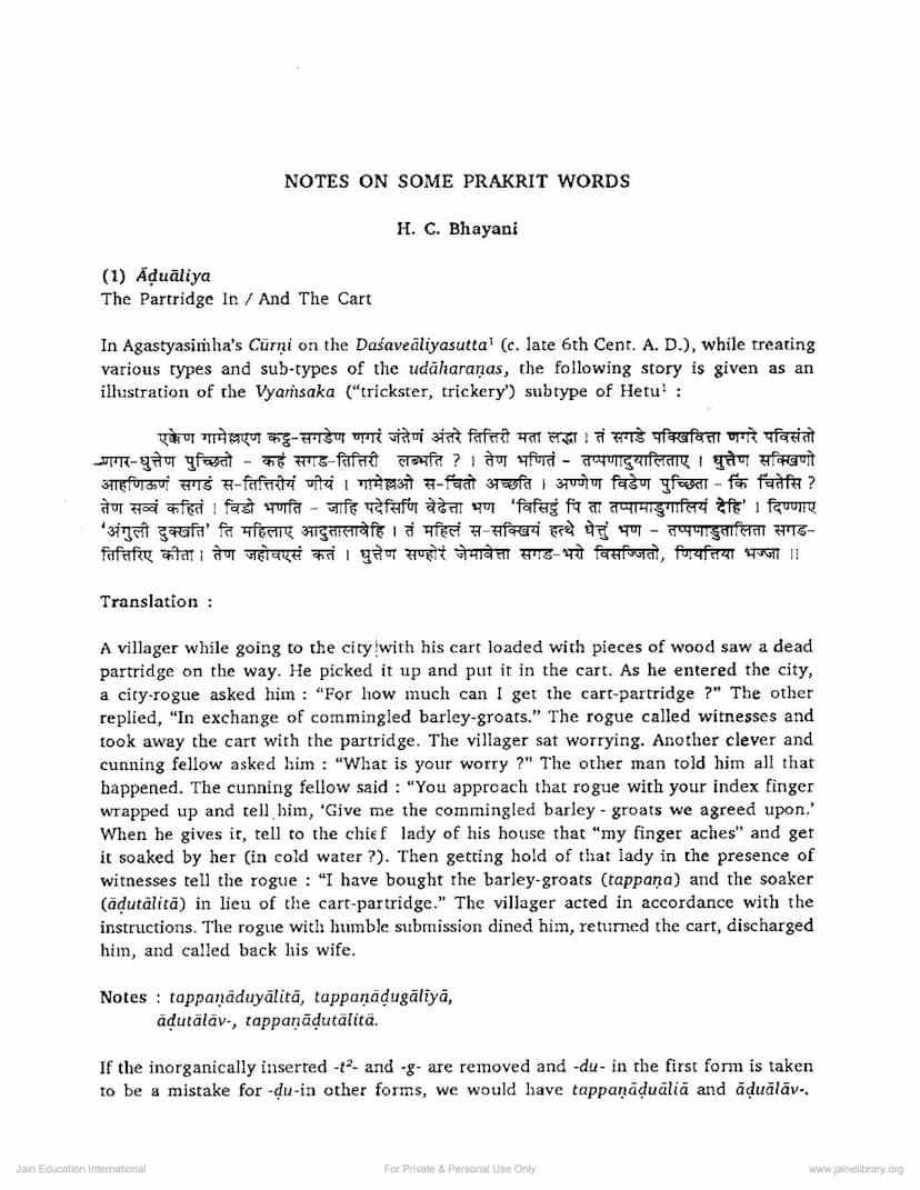 First page of Notes On Some Prakrit Words