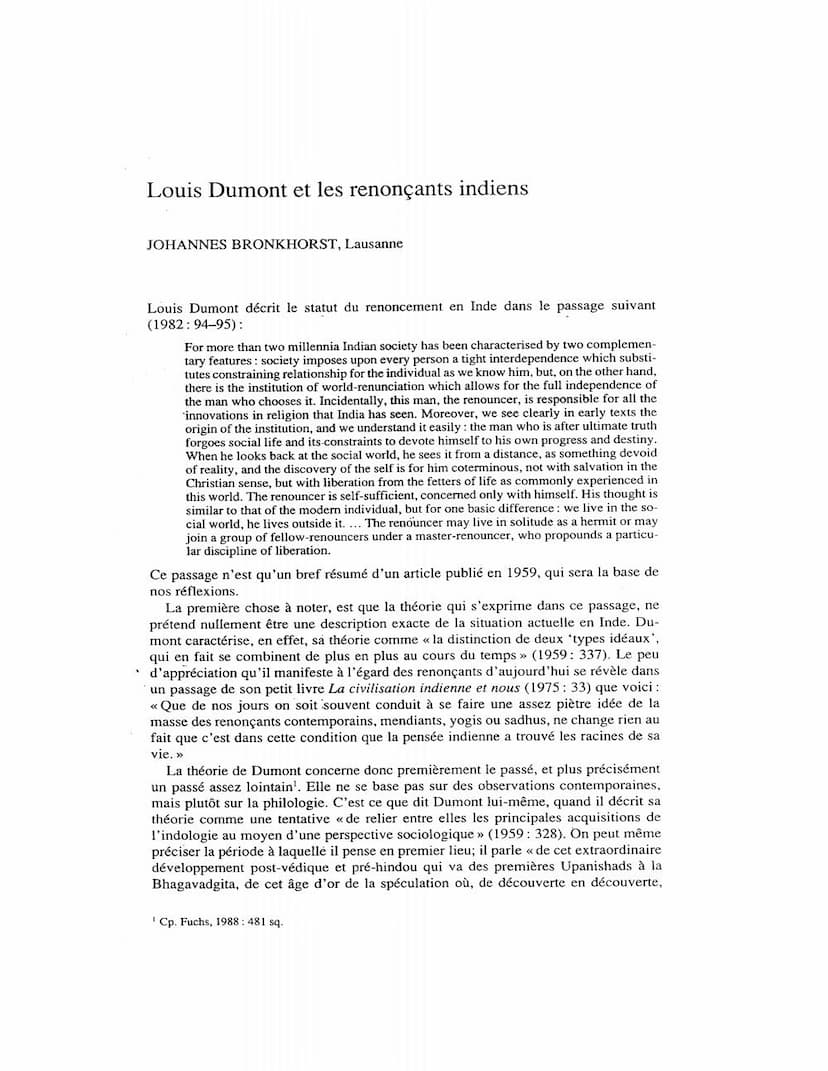 First page of Louis Dumont Et Les Renoncants Indiens