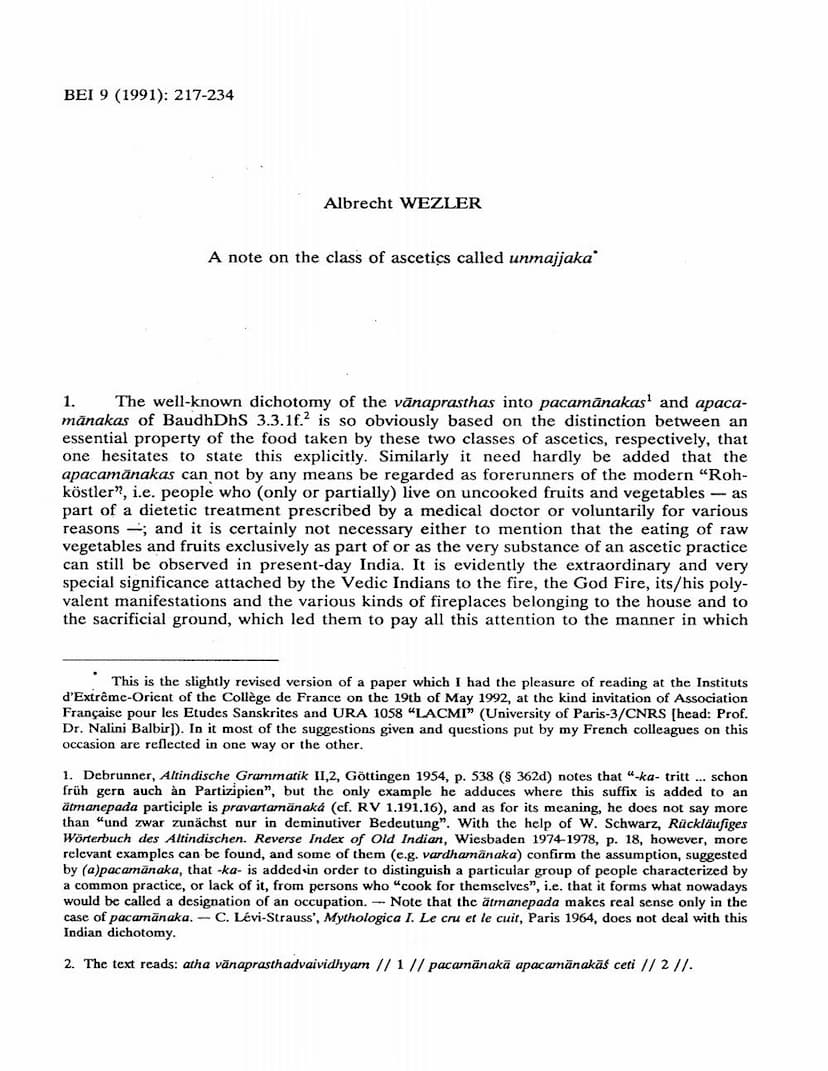 First page of Note On Class Of Ascetics Called Unmajjaka