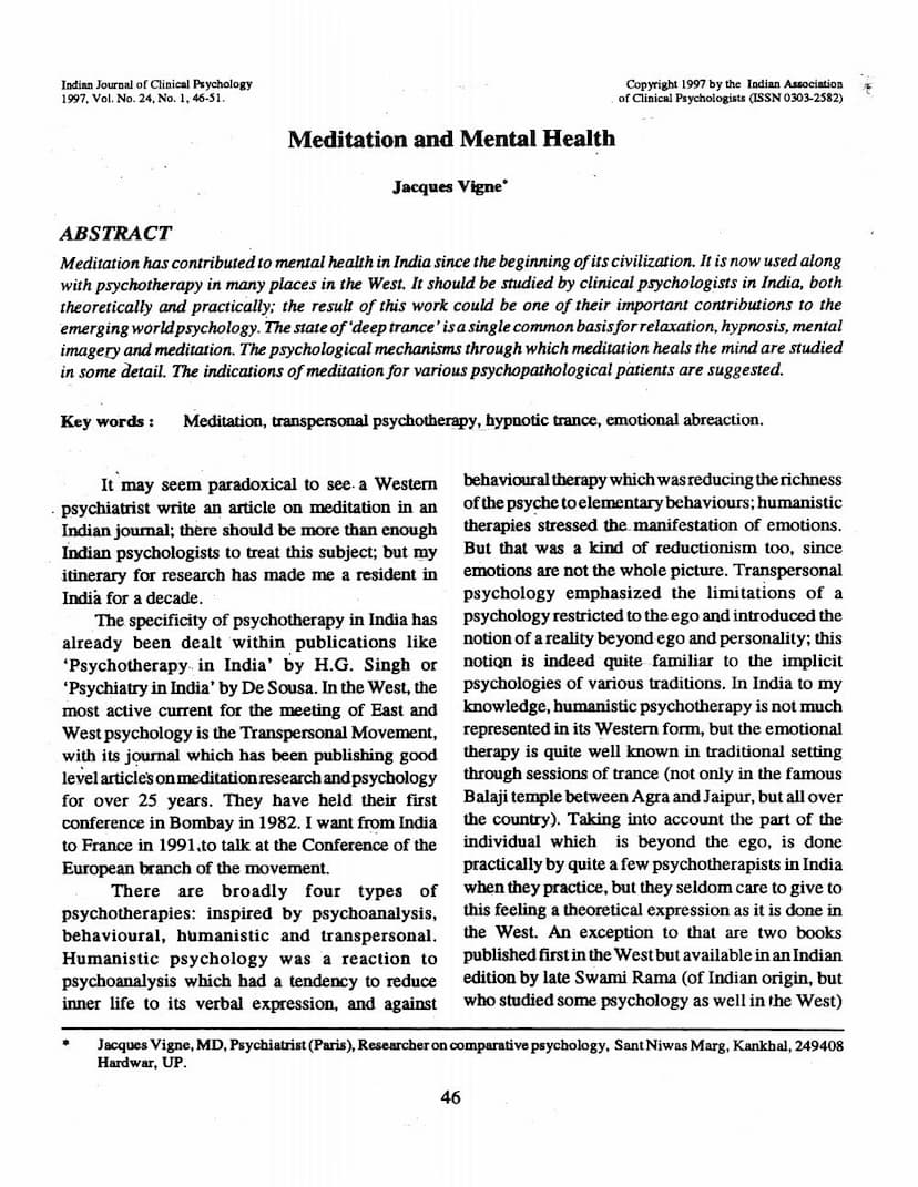 First page of Meditation And Mental Health