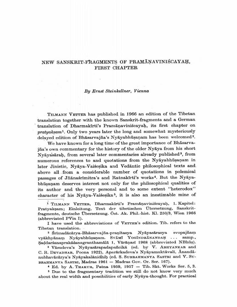 First page of New Sanskrit Fragments Of Pramanavinischayah First Chapter