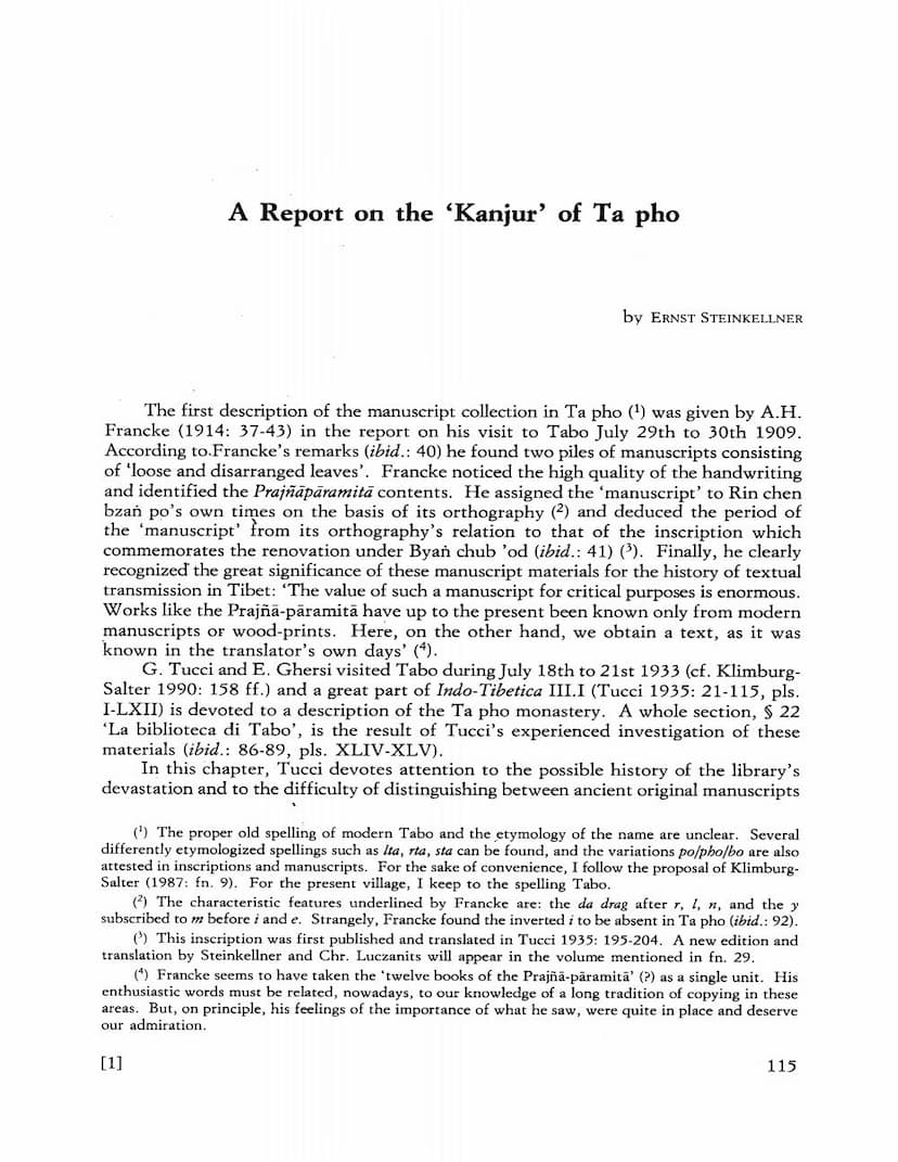 First page of Report On Kanjur Of Ta Pho