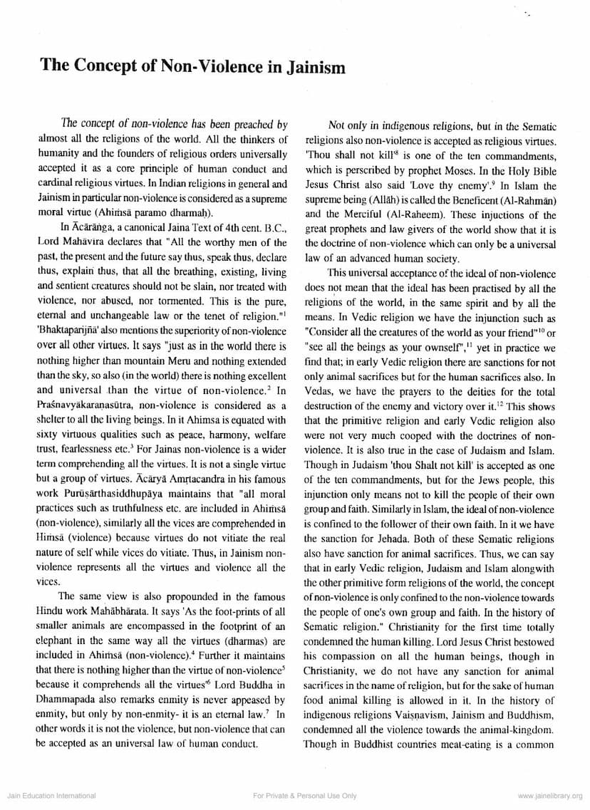 First page of Concept Of Non Violence In Jainism