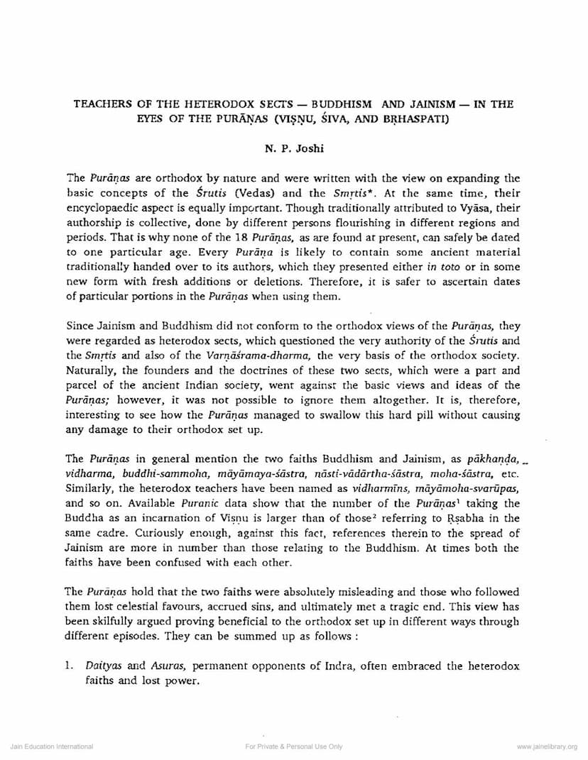 First page of Teachers Of Heterodox Sects Buddhism And Jainism In Eyes Of Puranas