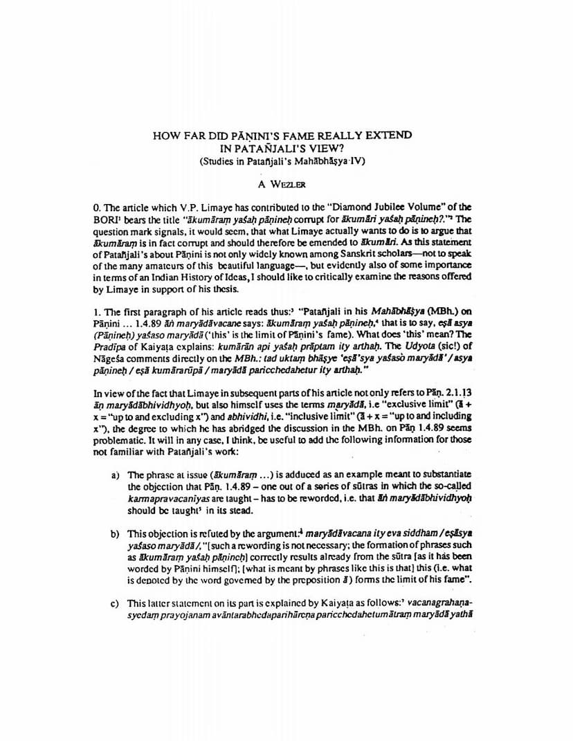 First page of How Far Did Paninis Fame Really Extend In Patanjalis View