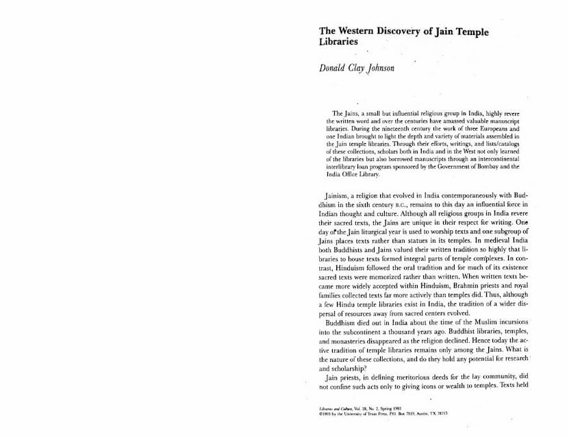 First page of Western Discovery Of Jain Temple Libraries