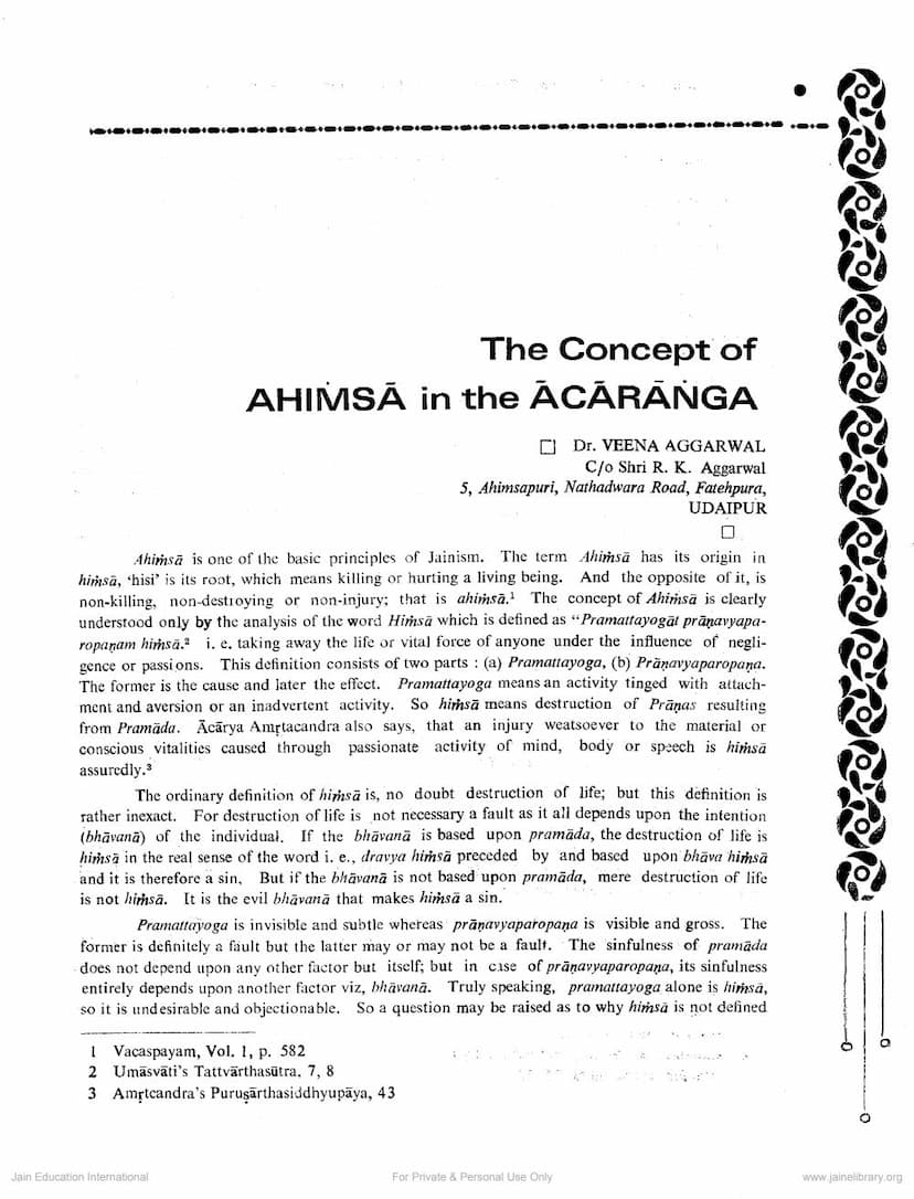 First page of Concept Of Ahimsa In The Acharanga