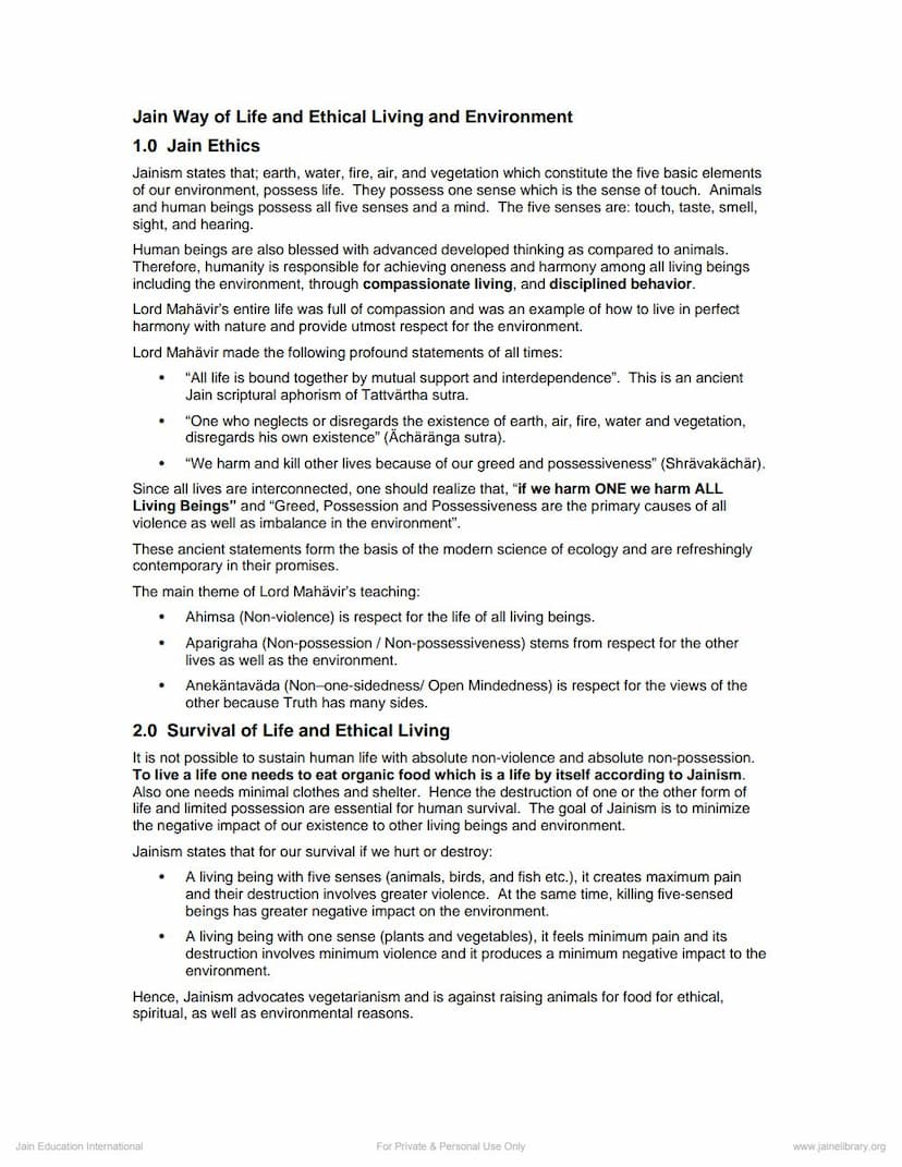 First page of Jain Way Of Life And Ethical Living And Environment