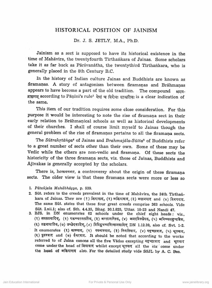 First page of Historical Position Of Jainism
