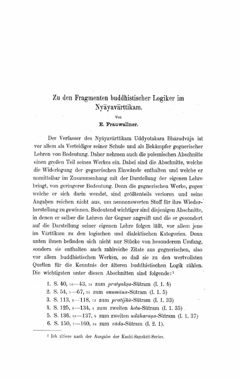 First page of Zu Den Fragmenten Buddhisticher Logiker Im Nyayavarttikam