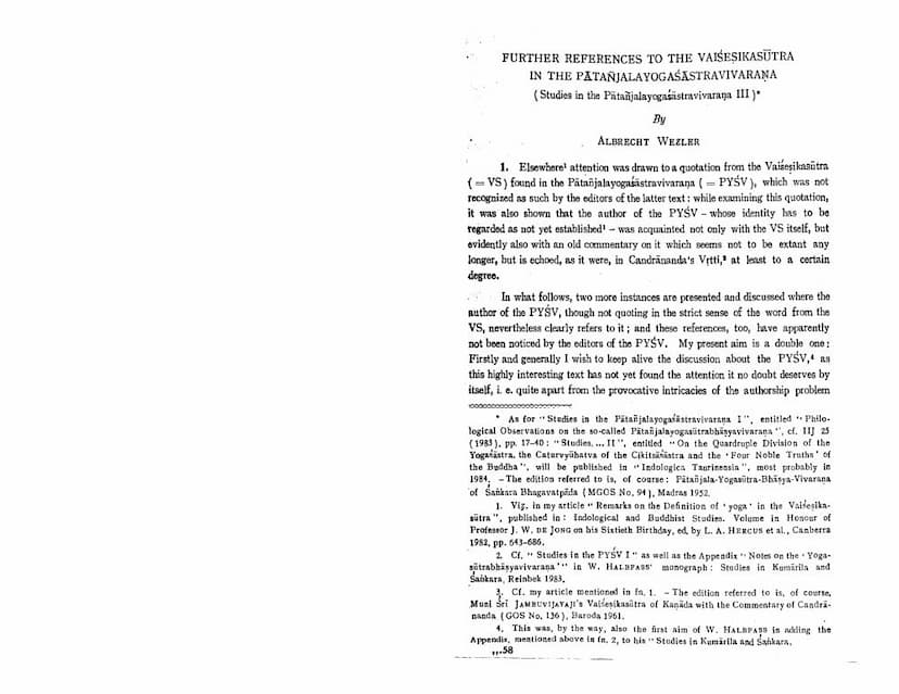 First page of Further References To Vaisesika Sutra In Patanjala Yogasastra Vivarana
