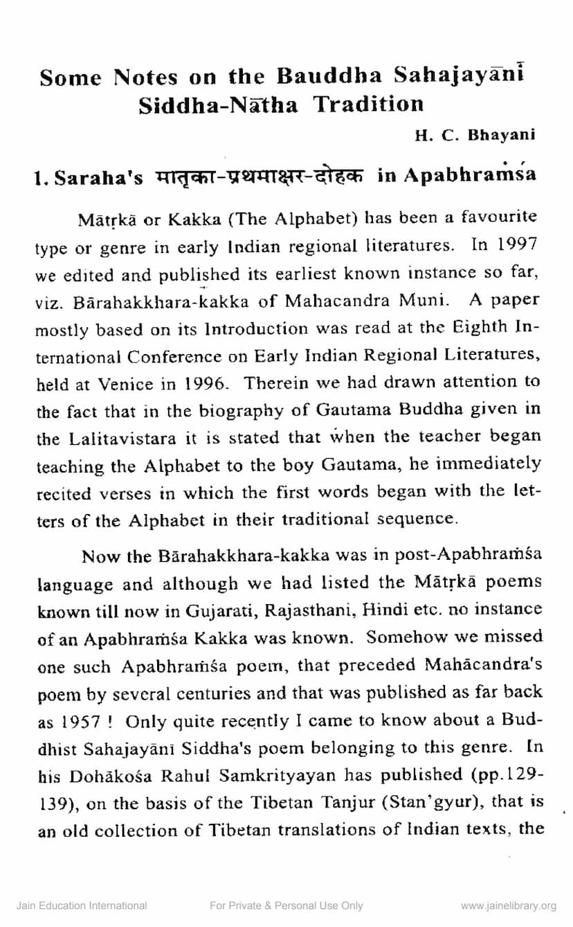 First page of Some Notes On Buddha Sahajayani Siddha Natha Tradition