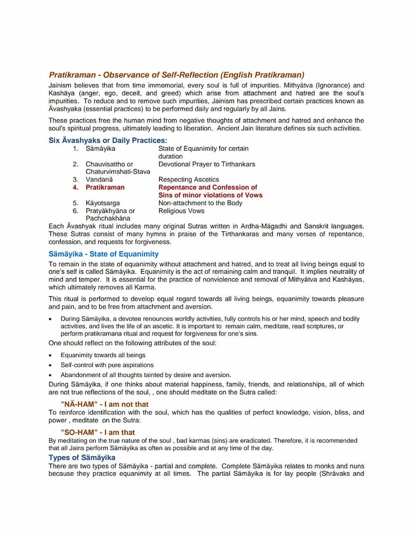 First page of Pratikraman Observance Of Self Reflection