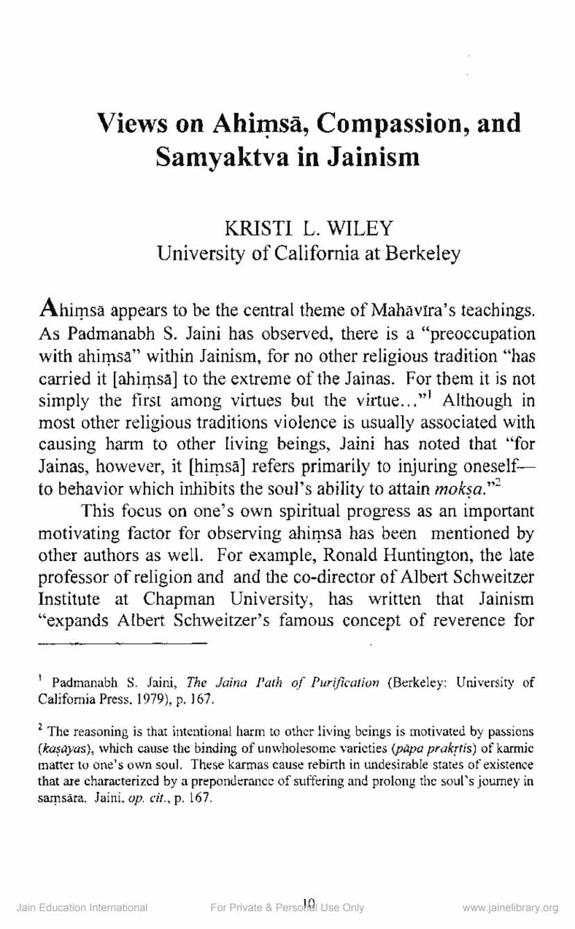 First page of Views On Ahimsa Compassion And Samyaktva In Jainism