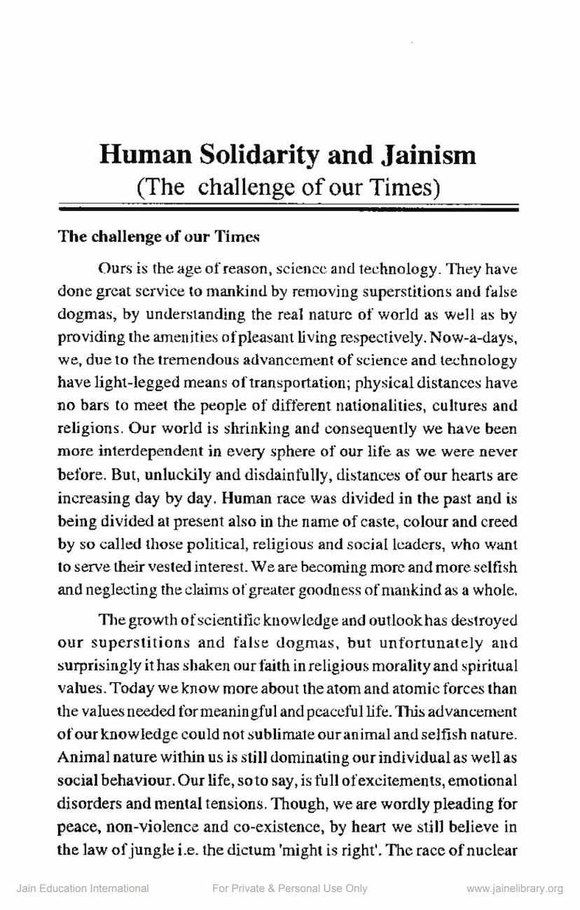 First page of Human Solidity And Jainism