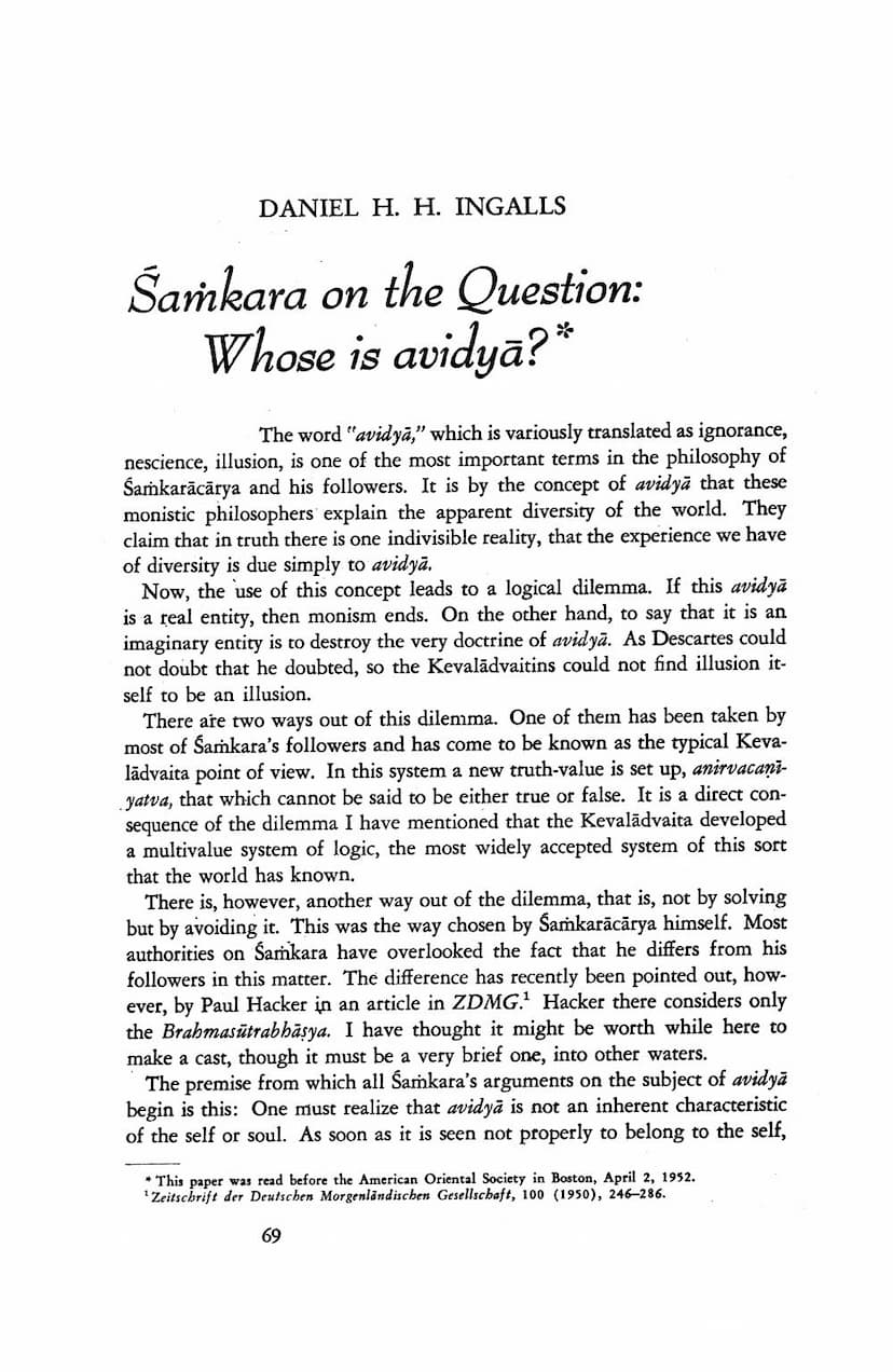 First page of Samkara On Question Whose Is Avidya