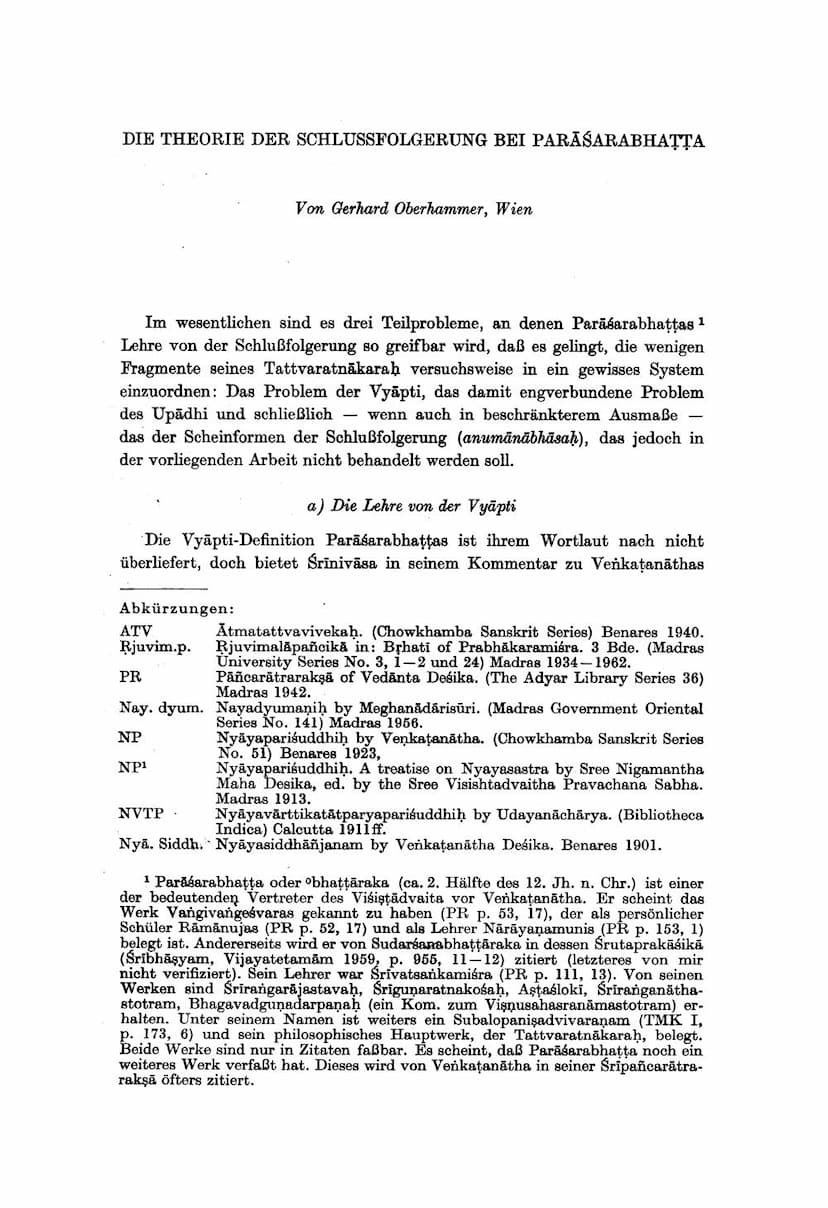 First page of Die Theorie Der Schlussfolgerung Bei Parasarabhatta