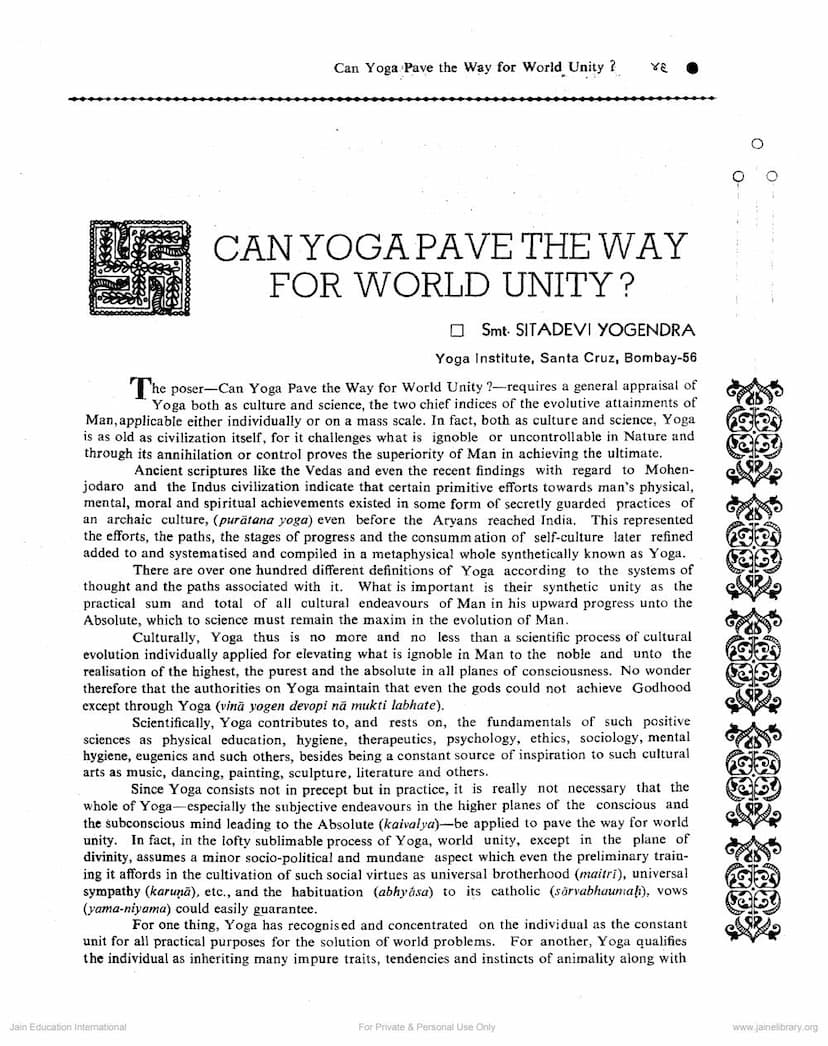 First page of Can Yoga Pave The Way For World Unity