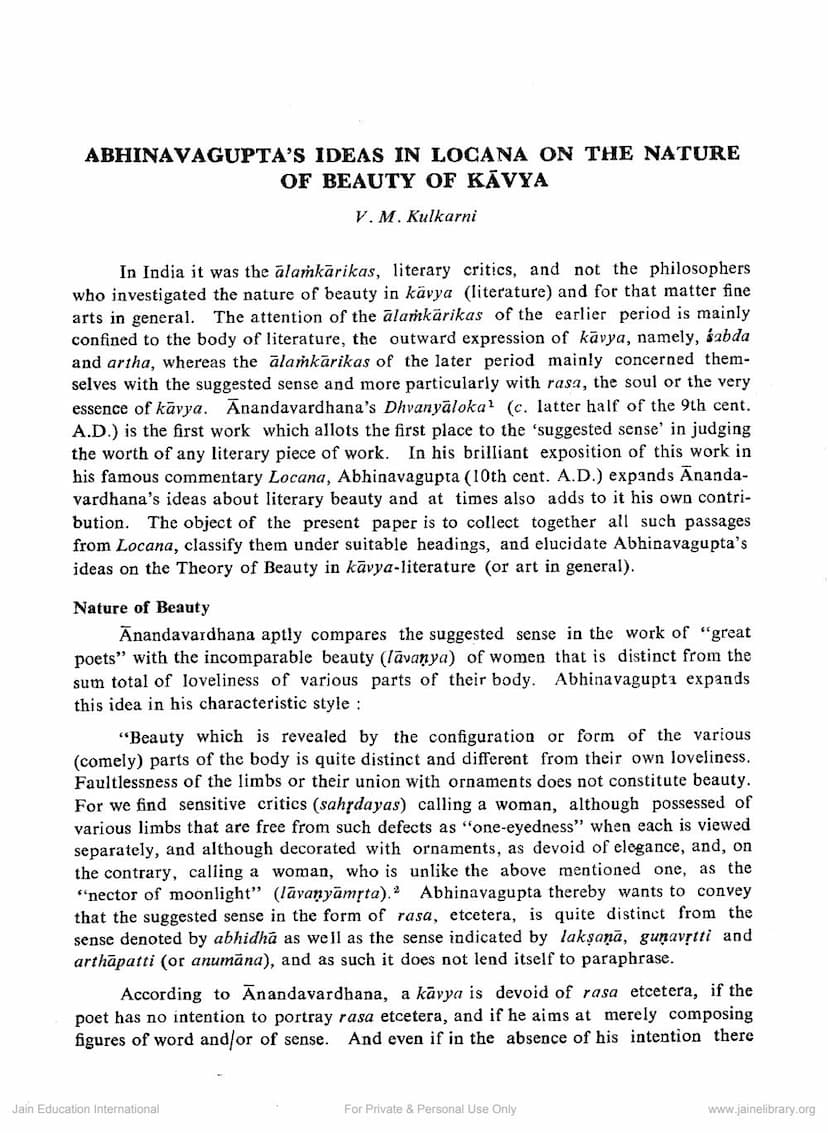 First page of Abhinav Guptas Ideas In Locana On Nature Of Beauty Of Kavya