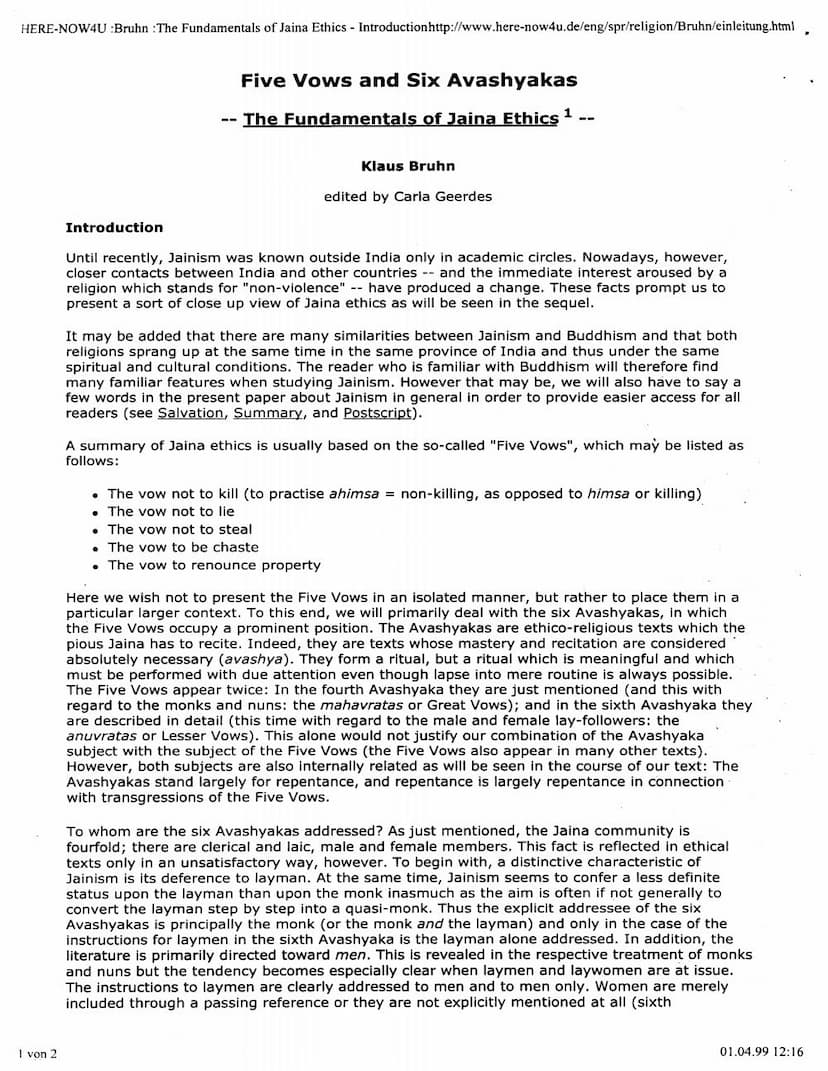 First page of Five Vows And Six Avashyakas